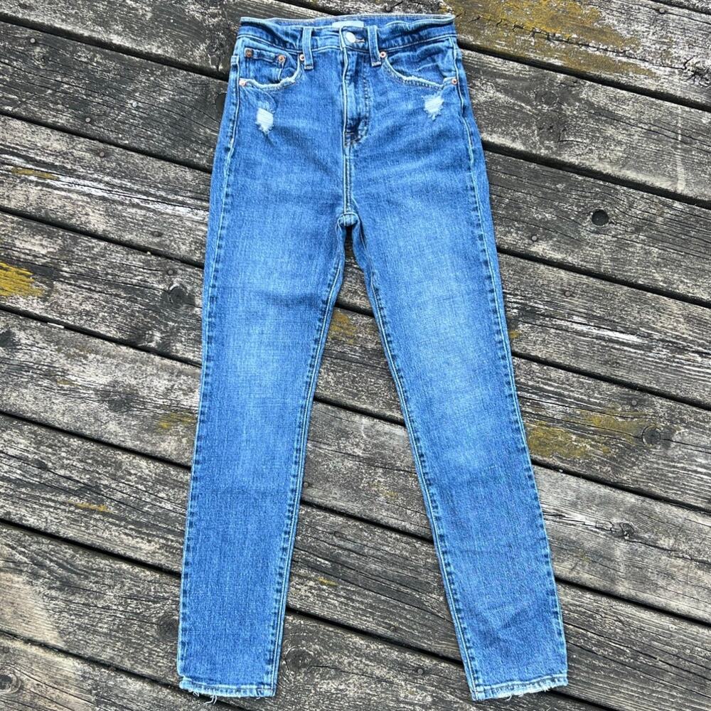 Pistola Blue Denim High Rise Distressed Cropped Straight Leg Jeans Size‎ 25